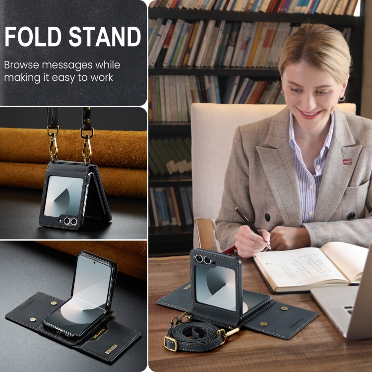 For Samsung Galaxy Z Flip6 DG.MING M2 Series Card Bag Magnetic Leather Phone Case(Black)