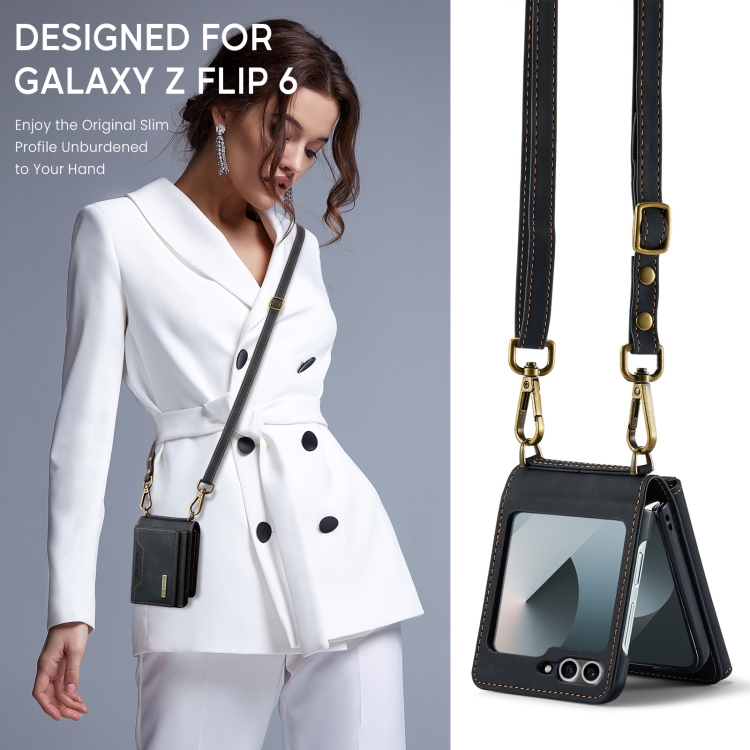 For Samsung Galaxy Z Flip6 DG.MING M2 Series Card Bag Magnetic Leather Phone Case(Black)