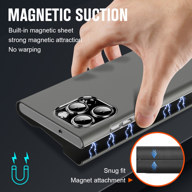 For iPhone 15 Pro Magnetic Napa Texture Leather Phone Case with Holder(Grey) For iPhone 15 Pro Magnetic Napa Texture Leather Phone Case with Holder(Grey)