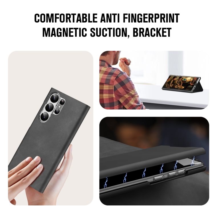 For Samsung Galaxy S23+ 5G Magnetic Napa Texture Leather Phone Case with Holder(Black)