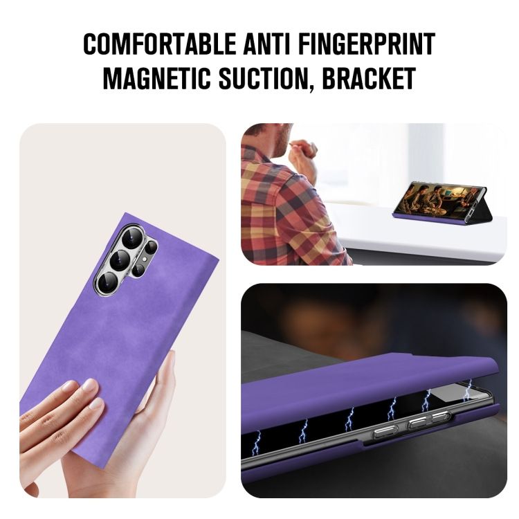 For Samsung Galaxy S22 5G Magnetic Napa Texture Leather Phone Case with Holder(Purple)