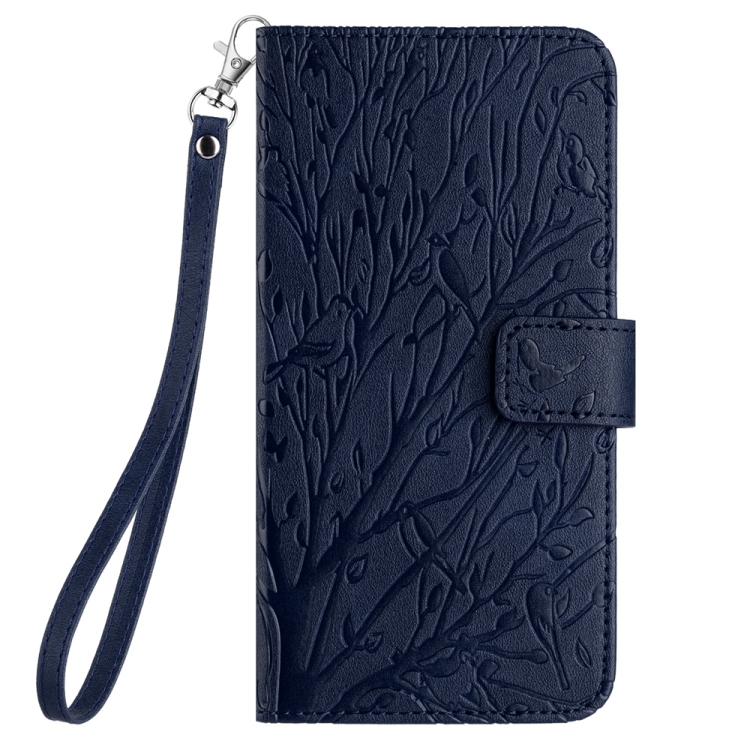 For Samsung Galaxy S21 Ultra 5G Tree Birds Embossed Pattern Leather Phone Case(Blue) For Samsung Galaxy S21 Ultra 5G Tree Birds Embossed Pattern Leather Phone Case(Blue)