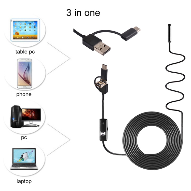 AN100 3 in 1 IP67 Waterproof USB-C / Type-C + Micro USB + USB HD Endoscope Hard Tube Inspection Camera for Parts of OTG Function Android Mobile Phone, with 6 LEDs, Lens Diameter:5.5mm(Length: 2m) - 4