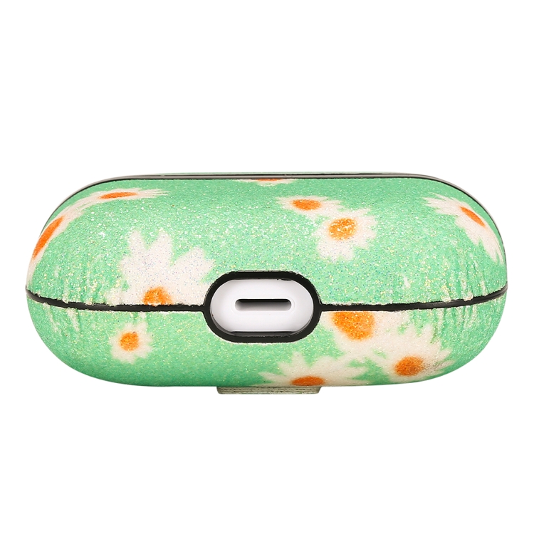 For AirPods Pro PC + PU Glitter Daisy Pattern Earphone Protective Case with Hook(Green) For AirPods Pro PC + PU Glitter Daisy Pattern Earphone Protective Case with Hook(Green)