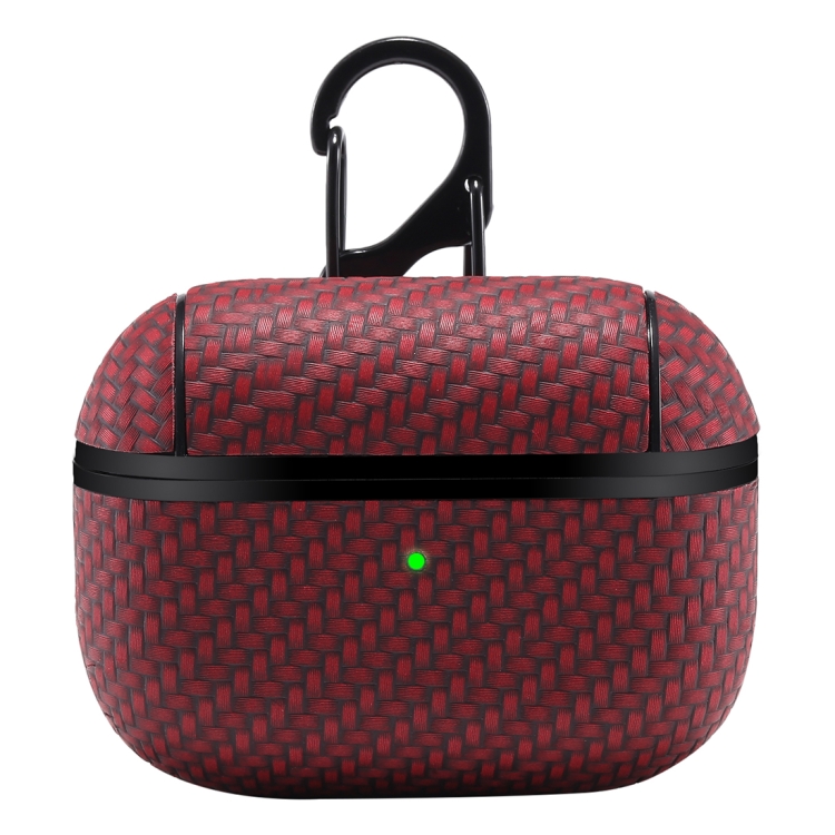 For AirPods Pro PC + PU Carbon Fiber Earphone Protective Case with Hook(Wine Red) For AirPods Pro PC + PU Carbon Fiber Earphone Protective Case with Hook(Wine Red)
