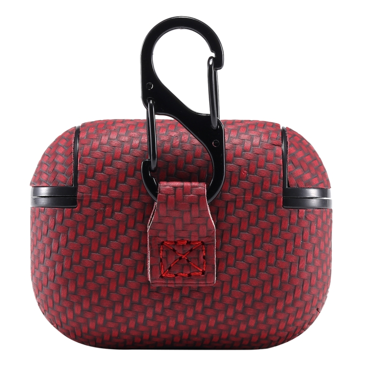 For AirPods Pro PC + PU Carbon Fiber Earphone Protective Case with Hook(Wine Red) For AirPods Pro PC + PU Carbon Fiber Earphone Protective Case with Hook(Wine Red)