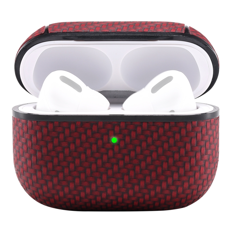 For AirPods Pro PC + PU Carbon Fiber Earphone Protective Case with Hook(Wine Red) For AirPods Pro PC + PU Carbon Fiber Earphone Protective Case with Hook(Wine Red)