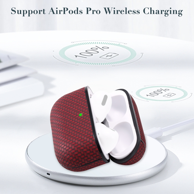 For AirPods Pro PC + PU Carbon Fiber Earphone Protective Case with Hook(Wine Red) For AirPods Pro PC + PU Carbon Fiber Earphone Protective Case with Hook(Wine Red)