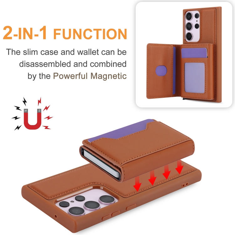 For Samsung Galaxy S23 Ultra RFID Anti-theft Detachable Card Bag Leather Phone Case(Brown) For Samsung Galaxy S23 Ultra RFID Anti-theft Detachable Card Bag Leather Phone Case(Brown)