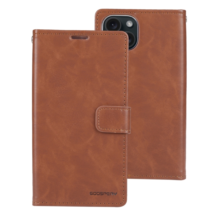 For iPhone 15 Plus GOOSPERY BLUE MOON Crazy Horse Texture Leather Phone Case(Brown) For iPhone 15 Plus GOOSPERY BLUE MOON Crazy Horse Texture Leather Phone Case(Brown)