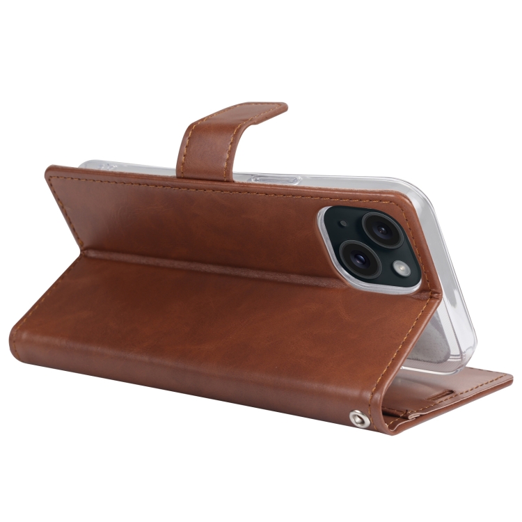 For iPhone 15 Plus GOOSPERY BLUE MOON Crazy Horse Texture Leather Phone Case(Brown) For iPhone 15 Plus GOOSPERY BLUE MOON Crazy Horse Texture Leather Phone Case(Brown)