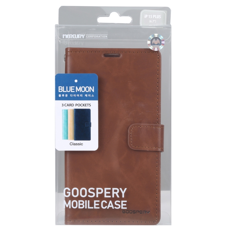 For iPhone 15 Plus GOOSPERY BLUE MOON Crazy Horse Texture Leather Phone Case(Brown) For iPhone 15 Plus GOOSPERY BLUE MOON Crazy Horse Texture Leather Phone Case(Brown)