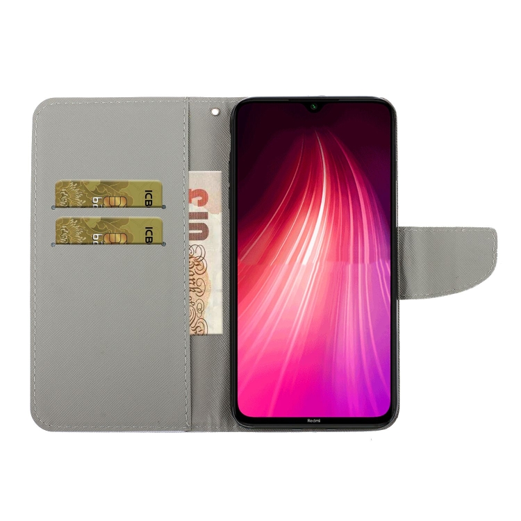 Para Xiaomi Redmi Note 8 Padrão de desenho colorido estojo horizontal de  couro flip com suporte e slots de cartão e carteira (família de gatos)