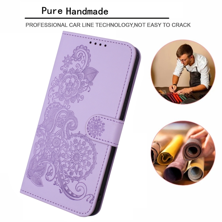 For iPhone 14 Plus Datura Flower Embossed Flip Leather Phone Case(Purple) For iPhone 14 Plus Datura Flower Embossed Flip Leather Phone Case(Purple)