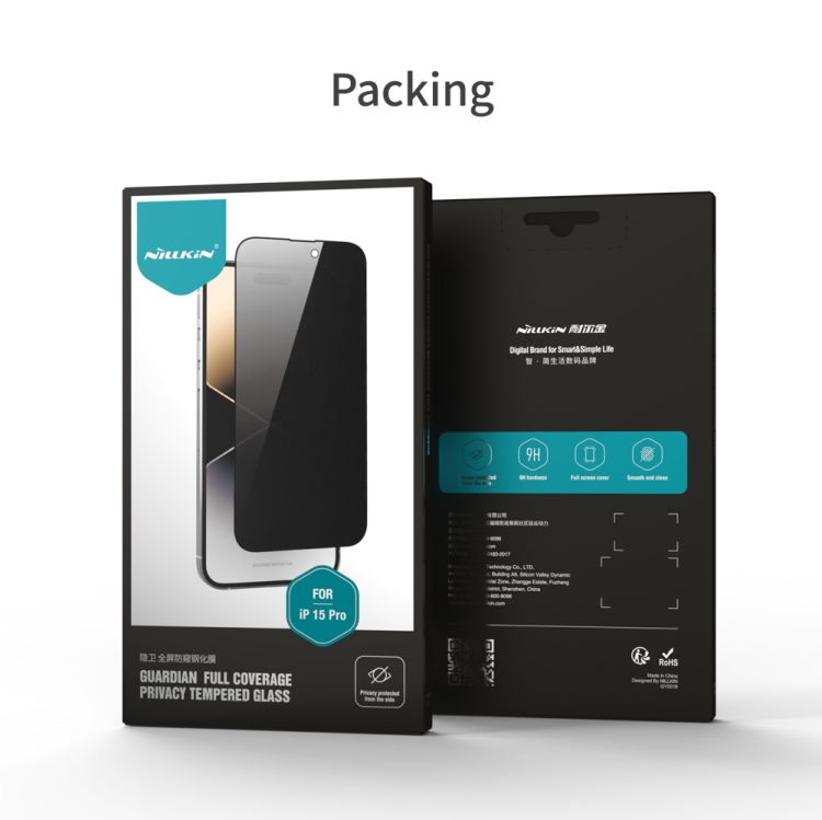 For iPhone 15 Pro NILLKIN Guardian Full Coverage Privacy Tempered Glass Film For iPhone 15 Pro NILLKIN Guardian Full Coverage Privacy Tempered Glass Film