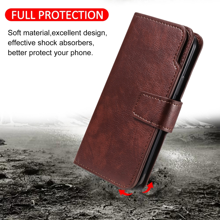 For iPhone 16 Pro Tri-Fold 9-Card Wallets Leather Phone Case(Brown)