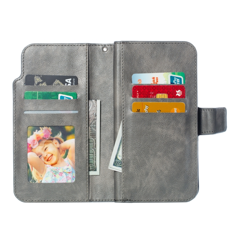 For iPhone 16 Tri-Fold 9-Card Wallets Leather Phone Case(Grey) For iPhone 16 Tri-Fold 9-Card Wallets Leather Phone Case(Grey)