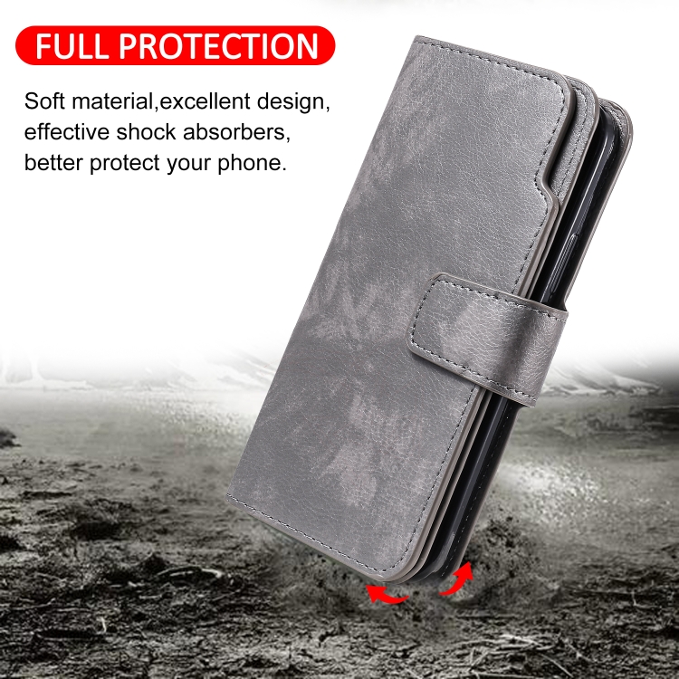 For iPhone 16 Tri-Fold 9-Card Wallets Leather Phone Case(Grey) For iPhone 16 Tri-Fold 9-Card Wallets Leather Phone Case(Grey)