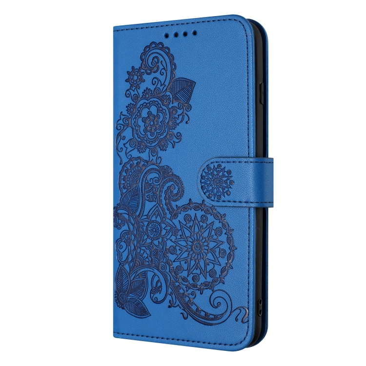 For Samsung Galaxy S23+ Datura Flower Embossed Flip Leather Phone Case(Blue)
