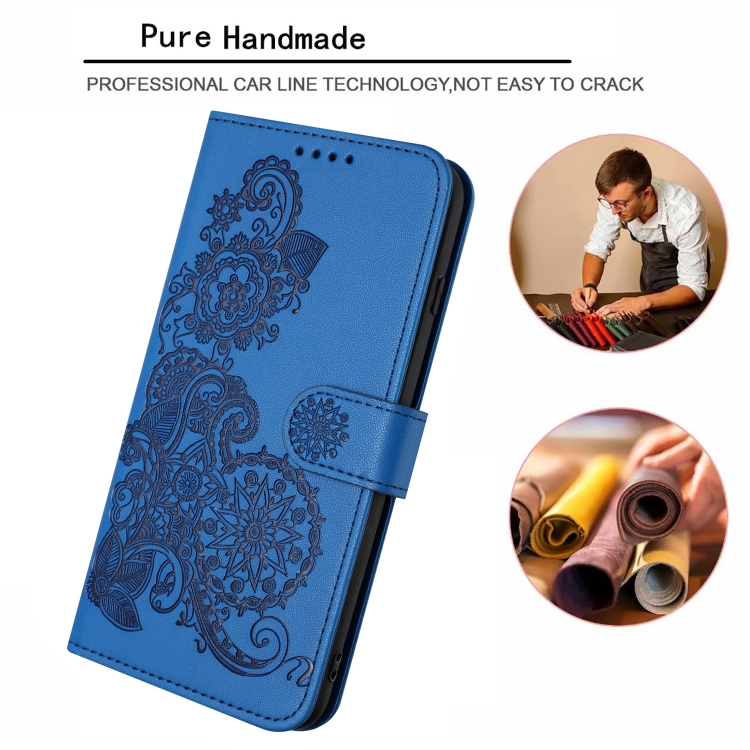For Samsung Galaxy S23+ Datura Flower Embossed Flip Leather Phone Case(Blue)