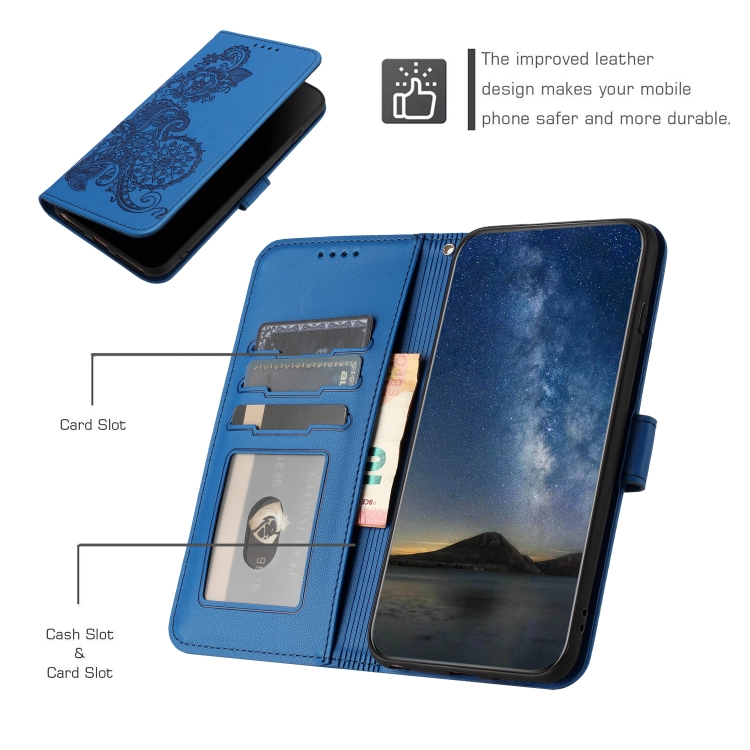 For Samsung Galaxy S23+ Datura Flower Embossed Flip Leather Phone Case(Blue)