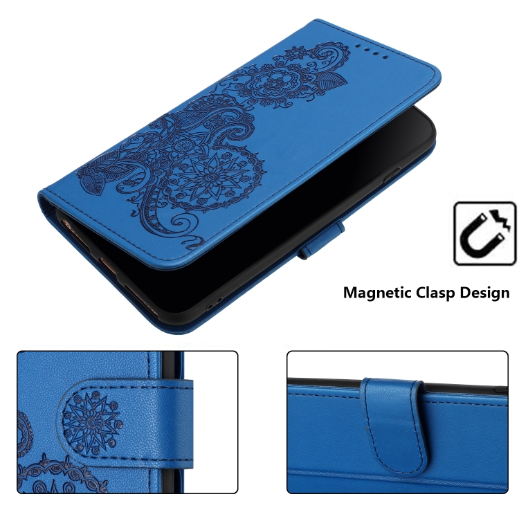For Samsung Galaxy S23+ Datura Flower Embossed Flip Leather Phone Case(Blue)