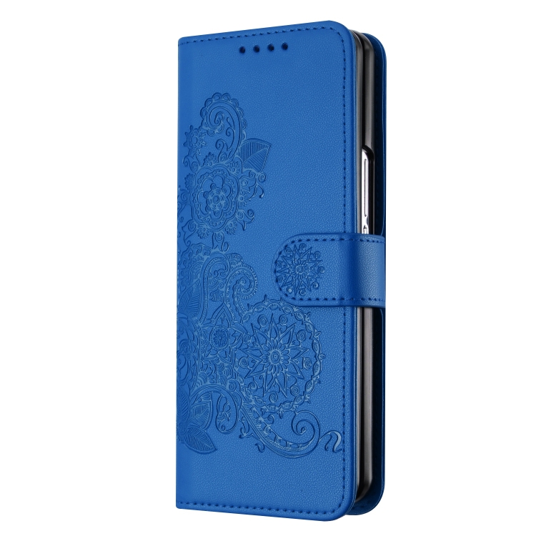 For Samsung Galaxy Z Fold5 5G Datura Flower Embossed Flip Leather Phone Case(Blue) For Samsung Galaxy Z Fold5 5G Datura Flower Embossed Flip Leather Phone Case(Blue)