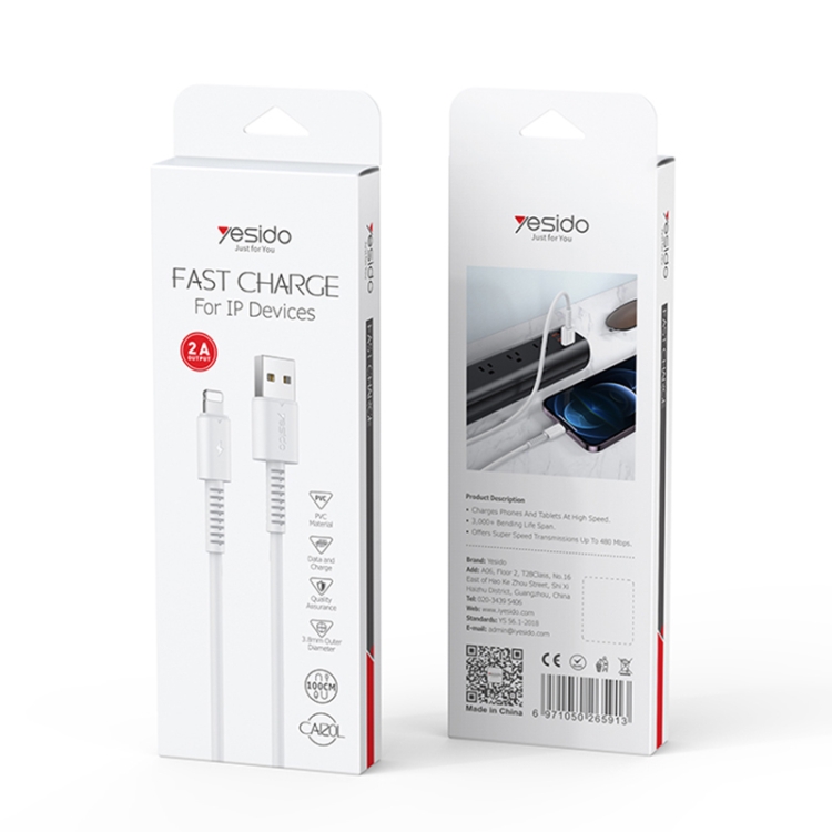 Yesido CA120L 2A USB to 8 Pin Fast Charging Data Cable, Length:1m Yesido CA120L 2A USB to 8 Pin Fast Charging Data Cable, Length:1m