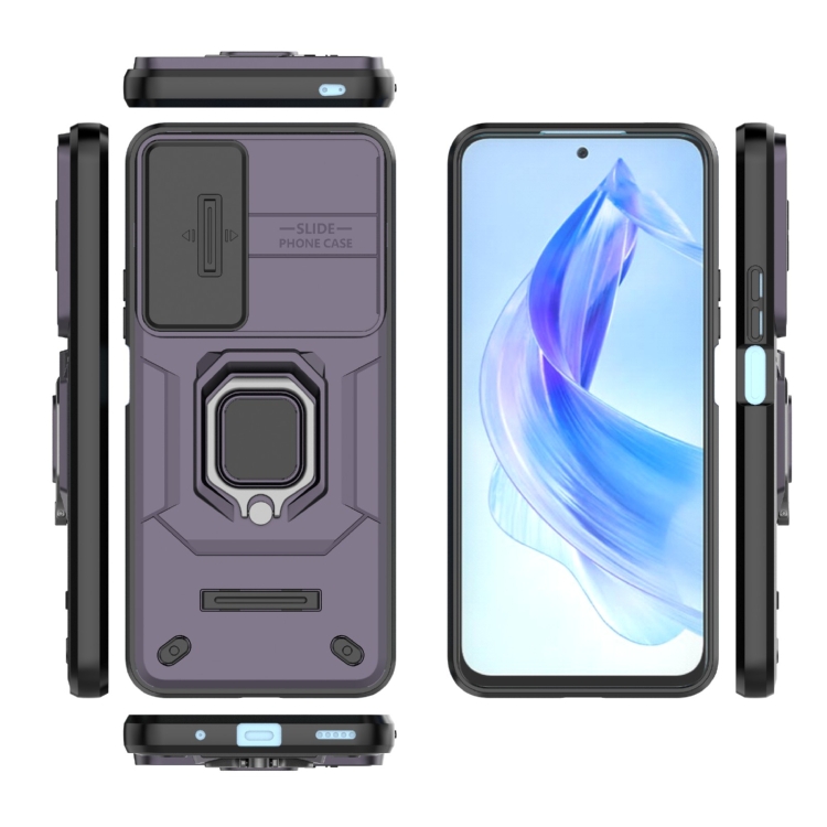 Para Honor 90 Lite 5G Sliding Camshield TPU + PC Funda para teléfono a  prueba de golpes con soporte (púrpura)