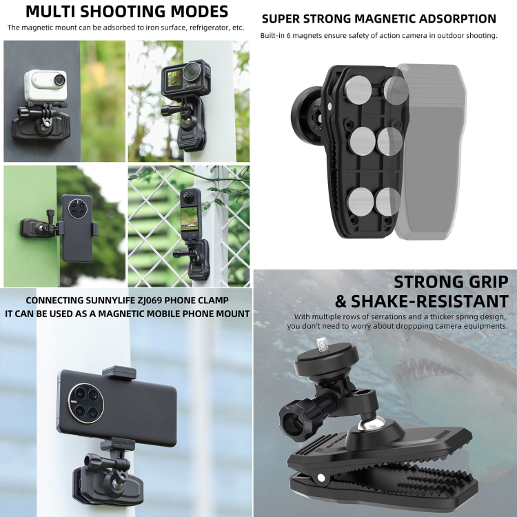 Accessoires de caméra d'action, support d'aspiration magnétique
