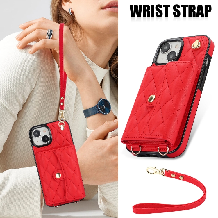 For iPhone 15 Plus Crossbody Rhombic Horizontal Wallet Leather Phone Case(Red) For iPhone 15 Plus Crossbody Rhombic Horizontal Wallet Leather Phone Case(Red)