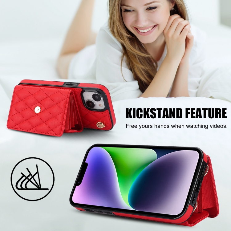 For iPhone 15 Plus Crossbody Rhombic Horizontal Wallet Leather Phone Case(Red) For iPhone 15 Plus Crossbody Rhombic Horizontal Wallet Leather Phone Case(Red)