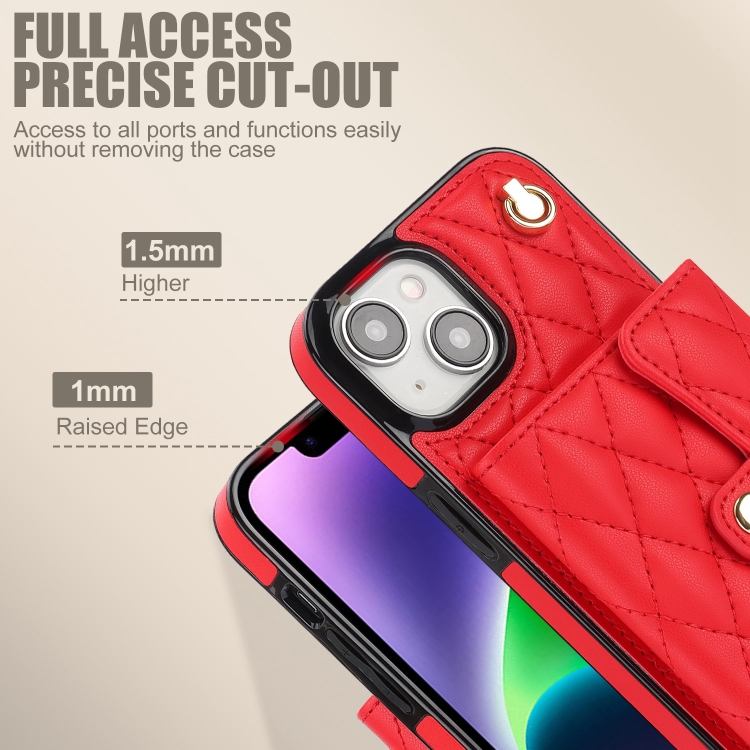 For iPhone 15 Plus Crossbody Rhombic Horizontal Wallet Leather Phone Case(Red) For iPhone 15 Plus Crossbody Rhombic Horizontal Wallet Leather Phone Case(Red)