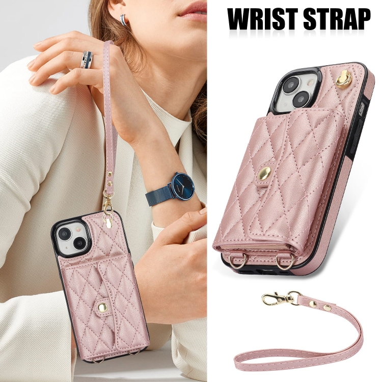 For iPhone 13 mini Crossbody Rhombic Horizontal Wallet Leather Phone Case(Rose Gold) For iPhone 13 mini Crossbody Rhombic Horizontal Wallet Leather Phone Case(Rose Gold)