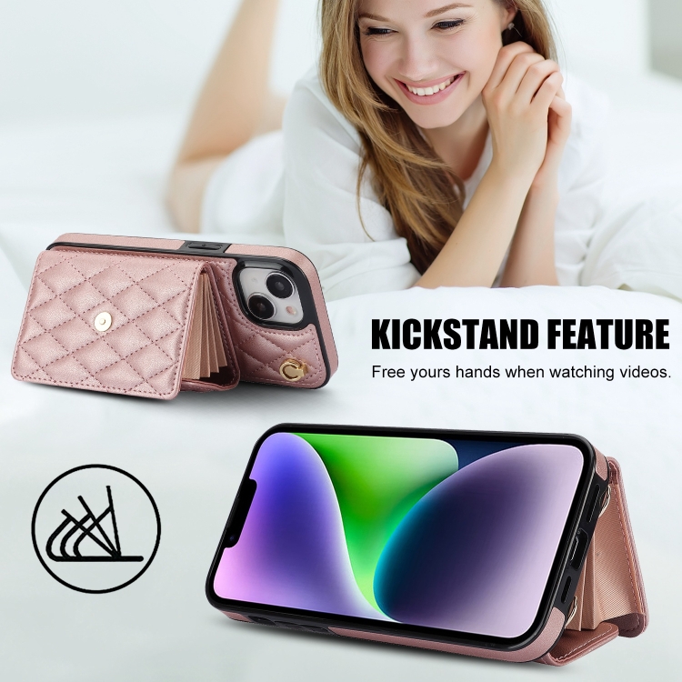 For iPhone 13 mini Crossbody Rhombic Horizontal Wallet Leather Phone Case(Rose Gold) For iPhone 13 mini Crossbody Rhombic Horizontal Wallet Leather Phone Case(Rose Gold)