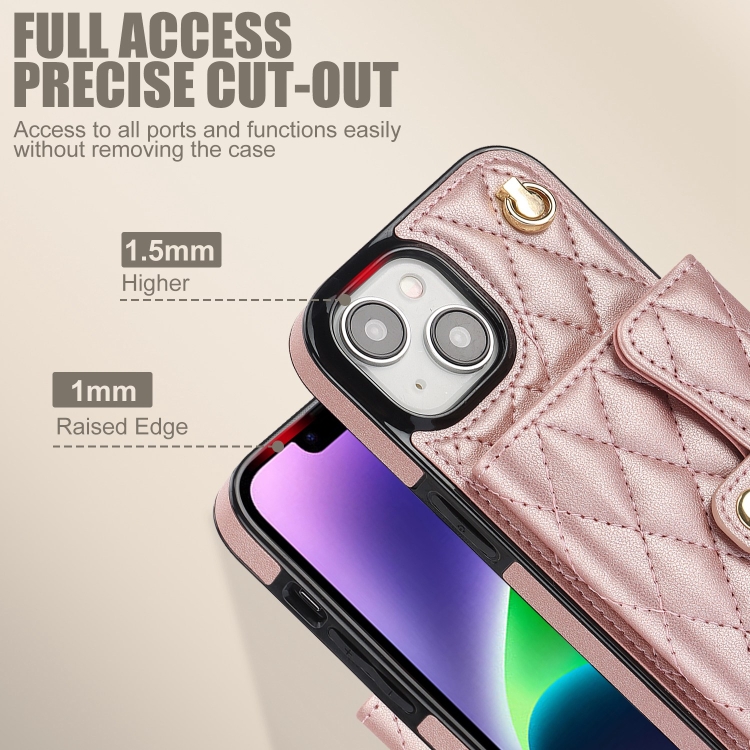 For iPhone 13 mini Crossbody Rhombic Horizontal Wallet Leather Phone Case(Rose Gold) For iPhone 13 mini Crossbody Rhombic Horizontal Wallet Leather Phone Case(Rose Gold)