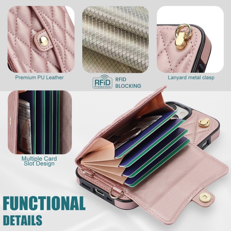 For iPhone 13 mini Crossbody Rhombic Horizontal Wallet Leather Phone Case(Rose Gold) For iPhone 13 mini Crossbody Rhombic Horizontal Wallet Leather Phone Case(Rose Gold)
