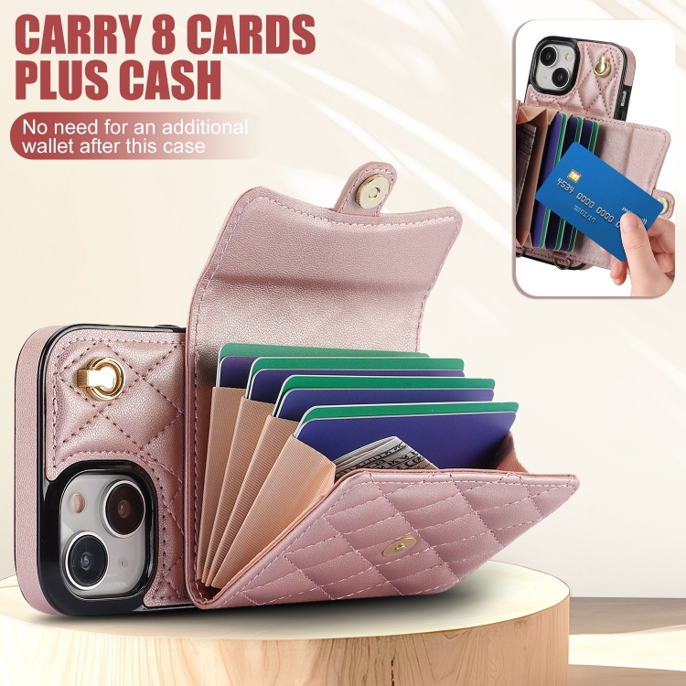 For iPhone 13 mini Crossbody Rhombic Horizontal Wallet Leather Phone Case(Rose Gold) For iPhone 13 mini Crossbody Rhombic Horizontal Wallet Leather Phone Case(Rose Gold)
