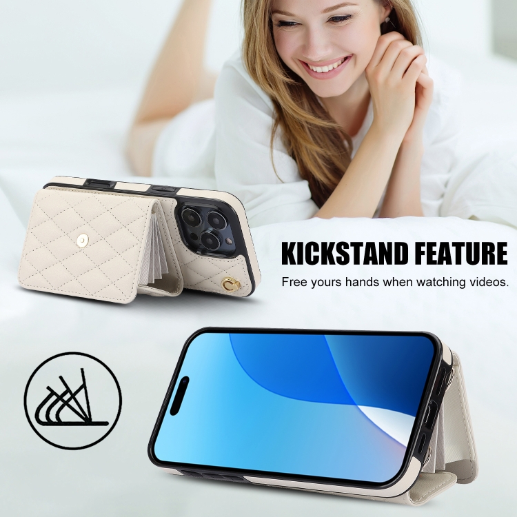 For iPhone 16 Pro Max Crossbody Rhombic Horizontal Wallet Leather Phone Case(White) For iPhone 16 Pro Max Crossbody Rhombic Horizontal Wallet Leather Phone Case(White)
