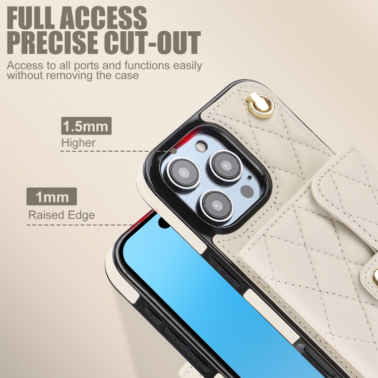 For iPhone 16 Pro Max Crossbody Rhombic Horizontal Wallet Leather Phone Case(White) For iPhone 16 Pro Max Crossbody Rhombic Horizontal Wallet Leather Phone Case(White)