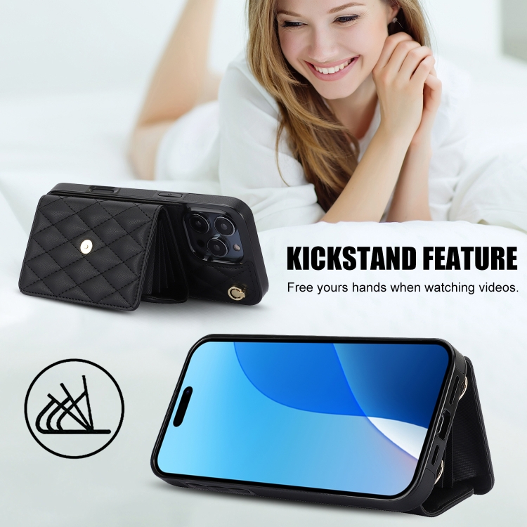 For iPhone 16 Pro Crossbody Rhombic Horizontal Wallet Leather Phone Case(Black) For iPhone 16 Pro Crossbody Rhombic Horizontal Wallet Leather Phone Case(Black)