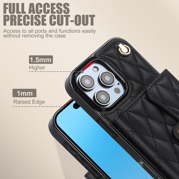 For iPhone 16 Pro Crossbody Rhombic Horizontal Wallet Leather Phone Case(Black) For iPhone 16 Pro Crossbody Rhombic Horizontal Wallet Leather Phone Case(Black)