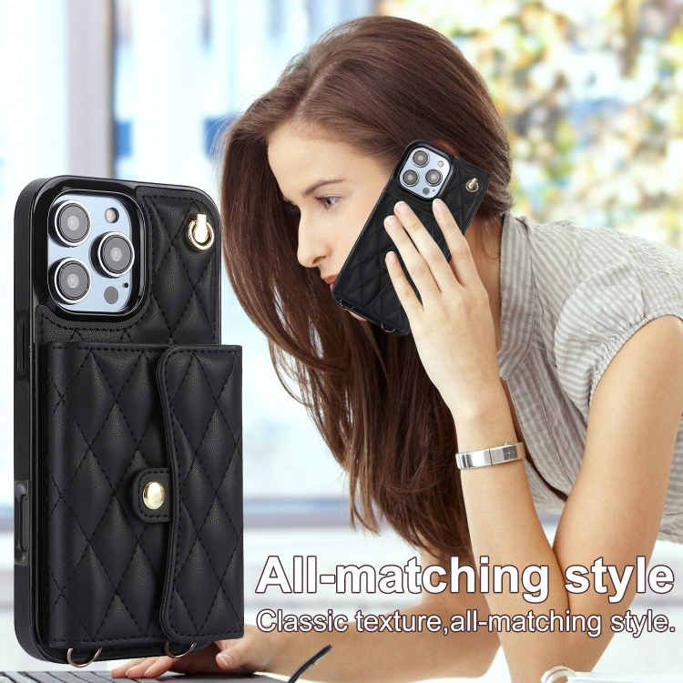 For iPhone 16 Pro Crossbody Rhombic Horizontal Wallet Leather Phone Case(Black) For iPhone 16 Pro Crossbody Rhombic Horizontal Wallet Leather Phone Case(Black)