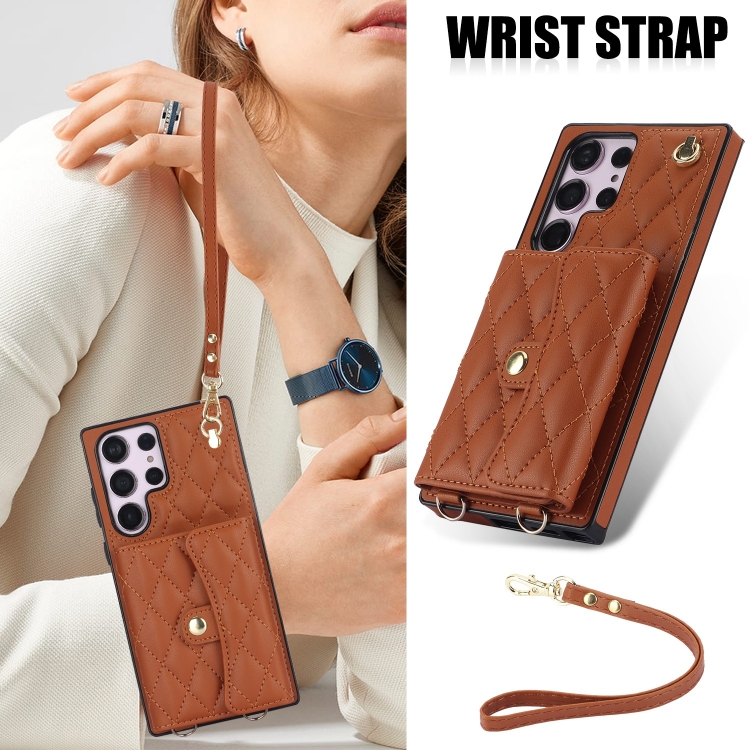 For Samsung Galaxy S23 Ultra 5G Crossbody Rhombic Horizontal Wallet Leather Phone Case(Brown) For Samsung Galaxy S23 Ultra 5G Crossbody Rhombic Horizontal Wallet Leather Phone Case(Brown)