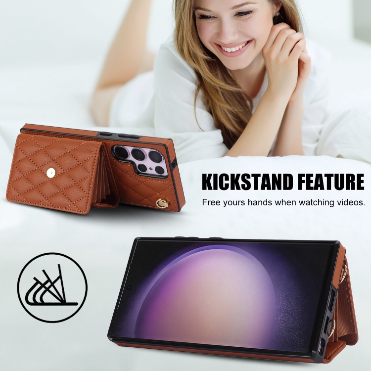 For Samsung Galaxy S23 Ultra 5G Crossbody Rhombic Horizontal Wallet Leather Phone Case(Brown) For Samsung Galaxy S23 Ultra 5G Crossbody Rhombic Horizontal Wallet Leather Phone Case(Brown)