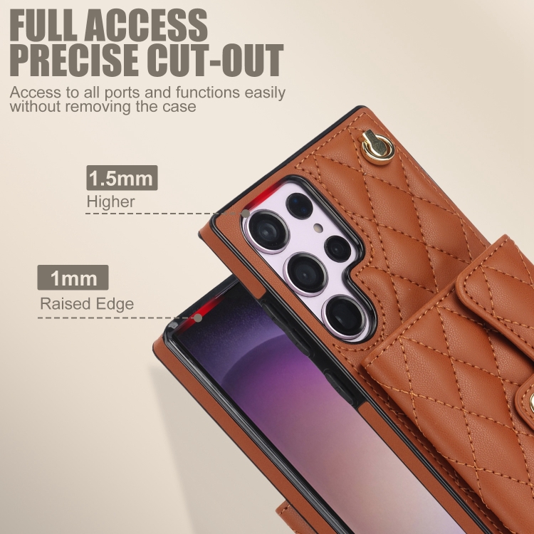 For Samsung Galaxy S23 Ultra 5G Crossbody Rhombic Horizontal Wallet Leather Phone Case(Brown) For Samsung Galaxy S23 Ultra 5G Crossbody Rhombic Horizontal Wallet Leather Phone Case(Brown)