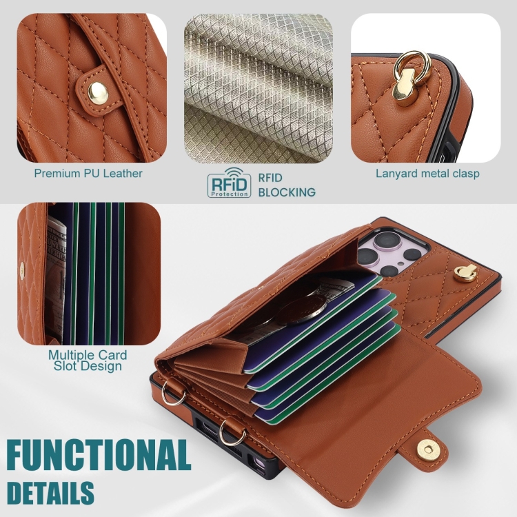 For Samsung Galaxy S23 Ultra 5G Crossbody Rhombic Horizontal Wallet Leather Phone Case(Brown) For Samsung Galaxy S23 Ultra 5G Crossbody Rhombic Horizontal Wallet Leather Phone Case(Brown)