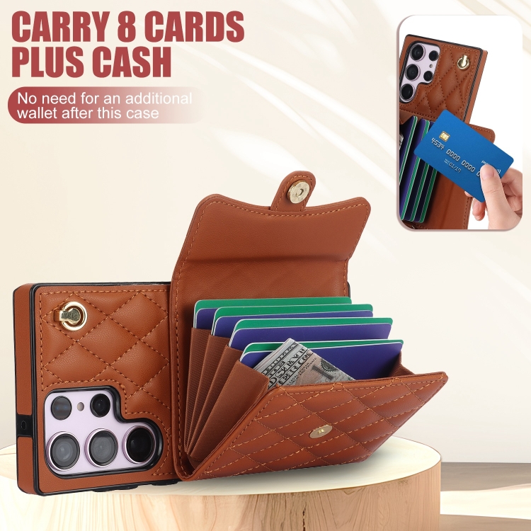 For Samsung Galaxy S23 Ultra 5G Crossbody Rhombic Horizontal Wallet Leather Phone Case(Brown) For Samsung Galaxy S23 Ultra 5G Crossbody Rhombic Horizontal Wallet Leather Phone Case(Brown)