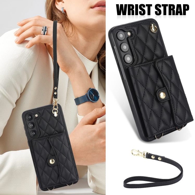 For Samsung Galaxy S23+ 5G Crossbody Rhombic Horizontal Wallet Leather Phone Case(Black) For Samsung Galaxy S23+ 5G Crossbody Rhombic Horizontal Wallet Leather Phone Case(Black)