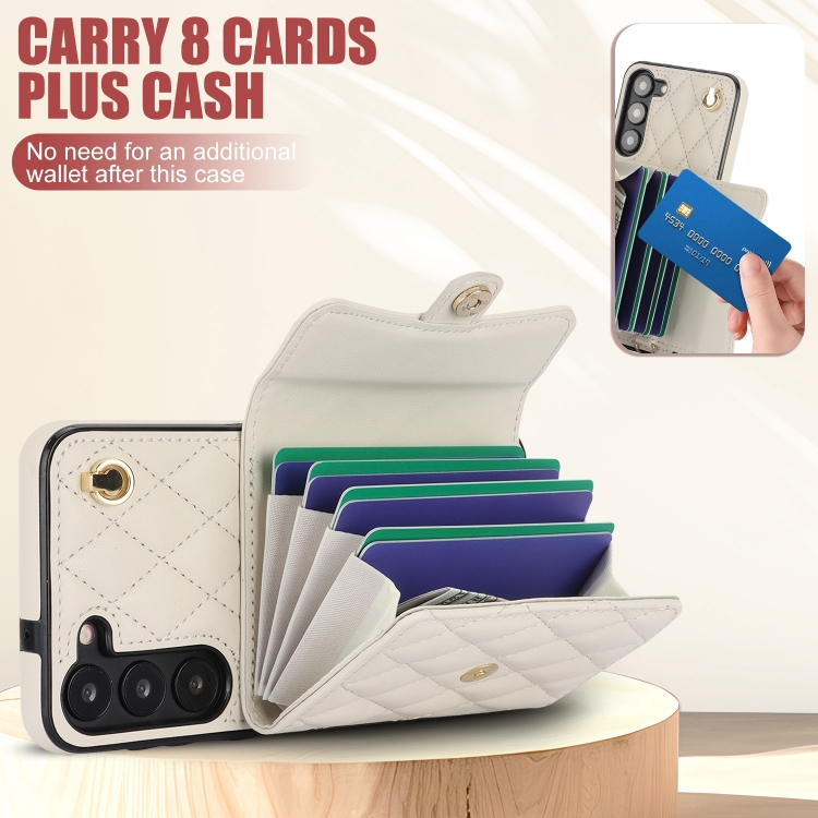 For Samsung Galaxy S23 5G Crossbody Rhombic Horizontal Wallet Leather Phone Case(White) For Samsung Galaxy S23 5G Crossbody Rhombic Horizontal Wallet Leather Phone Case(White)